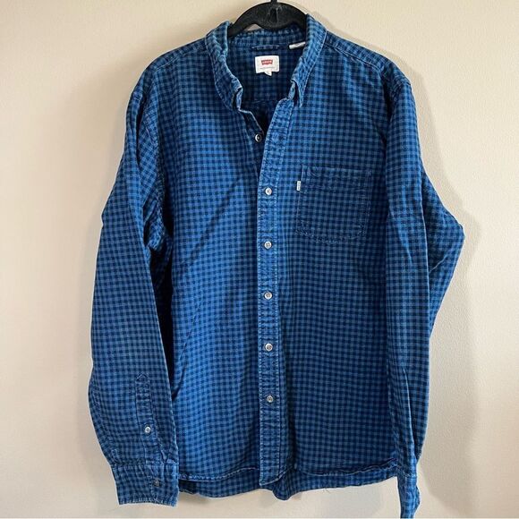 ✨ Levi’s Men’s Blue Plaid Button Down Collared Long Sleeve Shirt XL - Picture 1 of 10